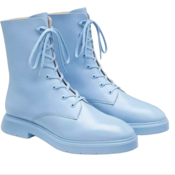 Stuart Weitzman McKenzee Cornflower Blue Combat Boot.... Size 8.5 - Picture 2 of 10